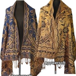 Reversible Paisley & Floral Fringe Wrap